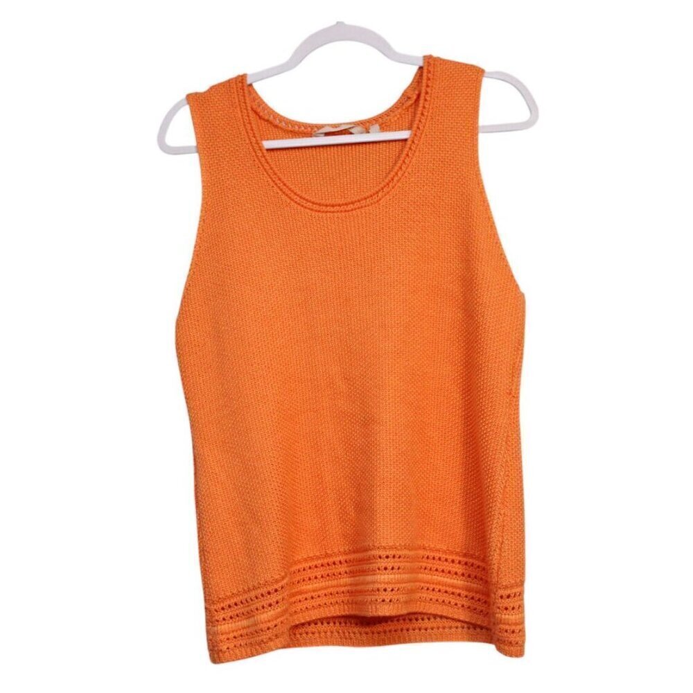 Soft Surroundings Sleeveless Sweater Large Pastel Orange Crochet Knit Boho Beach